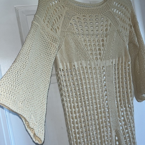 Bell Sleeve Open Knit Crochet sweater beach Dress Swim Coverup Boho cover-up - Picture 3 of 9